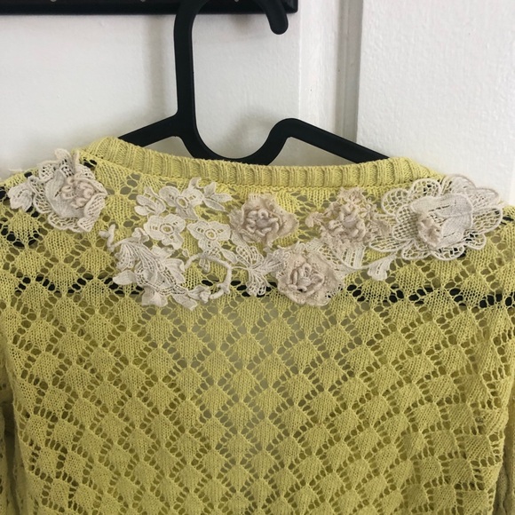 Anthropologie Sparrow Valance Lace Knit Cardigan Lime Yellow Size M Rare - Picture 10 of 14